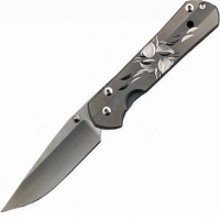 Складной нож Chris Reeve Large Sebenza 21, сталь S35VN, рукоять титановый сплав, гравировка серебряный цветок купить в Владимире