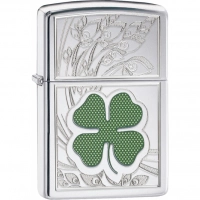 Зажигалка ZIPPO Classic «Клевер» с покрытием High Polish Chrome купить в Владимире