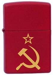 Зажигалка ZIPPO Серп и Молот Red Matte, латунь с порошковым покрытием, красная, матовая, 36х56х12 мм